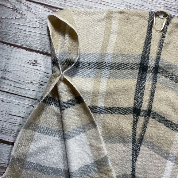 Ann Taylor Loft Womens Sweater sz L Multi Plaid Soft Knit Poncho Wrap Open Front - Picture 3 of 6